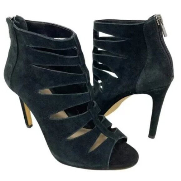 Saks Fifth Avenue Suede Strappy Peep Toe Heels - Size 6.5 - Picture 1 of 7